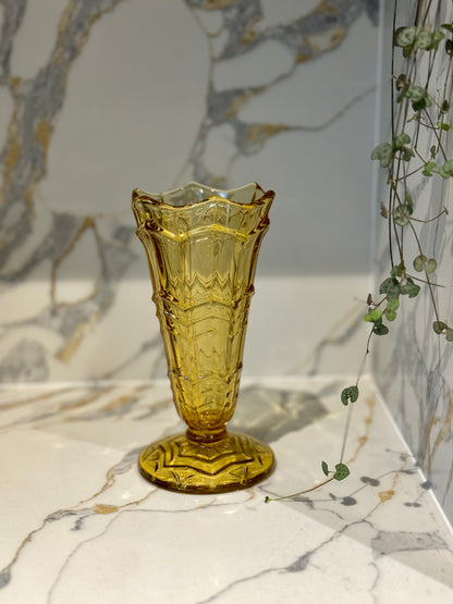 Vintage Amber Pressed Glass Vase by Sowerby | Model 2592 (C. 1938)