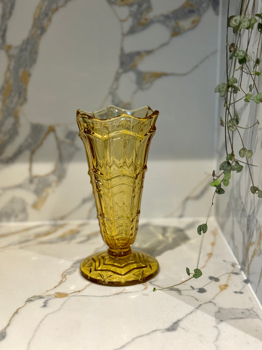 Vintage Amber Pressed Glass Vase by Sowerby | Model 2592 (C. 1938)