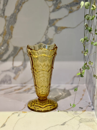Vintage Amber Pressed Glass Vase by Sowerby | Model 2592 (C. 1938)
