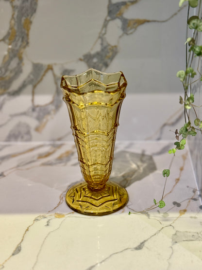 Vintage Amber Pressed Glass Vase by Sowerby | Model 2592 (C. 1938)
