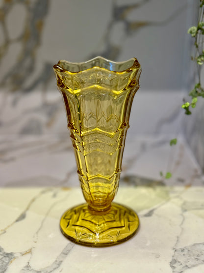 Vintage Amber Pressed Glass Vase by Sowerby | Model 2592 (C. 1938)