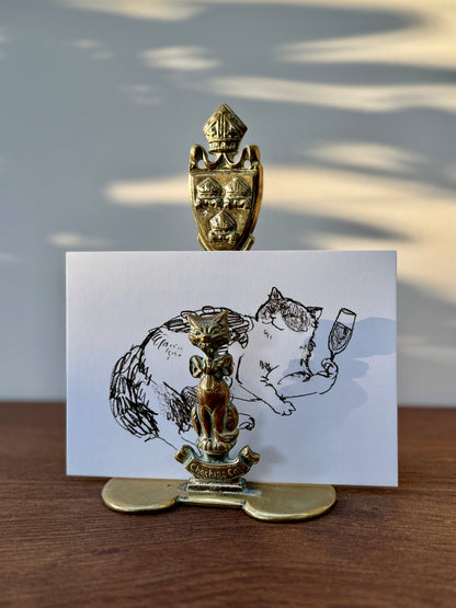 アンティーク、真鍮製レターホルダー「チェシャ猫とチェシャ州の紋章」｜エドワーディアン期