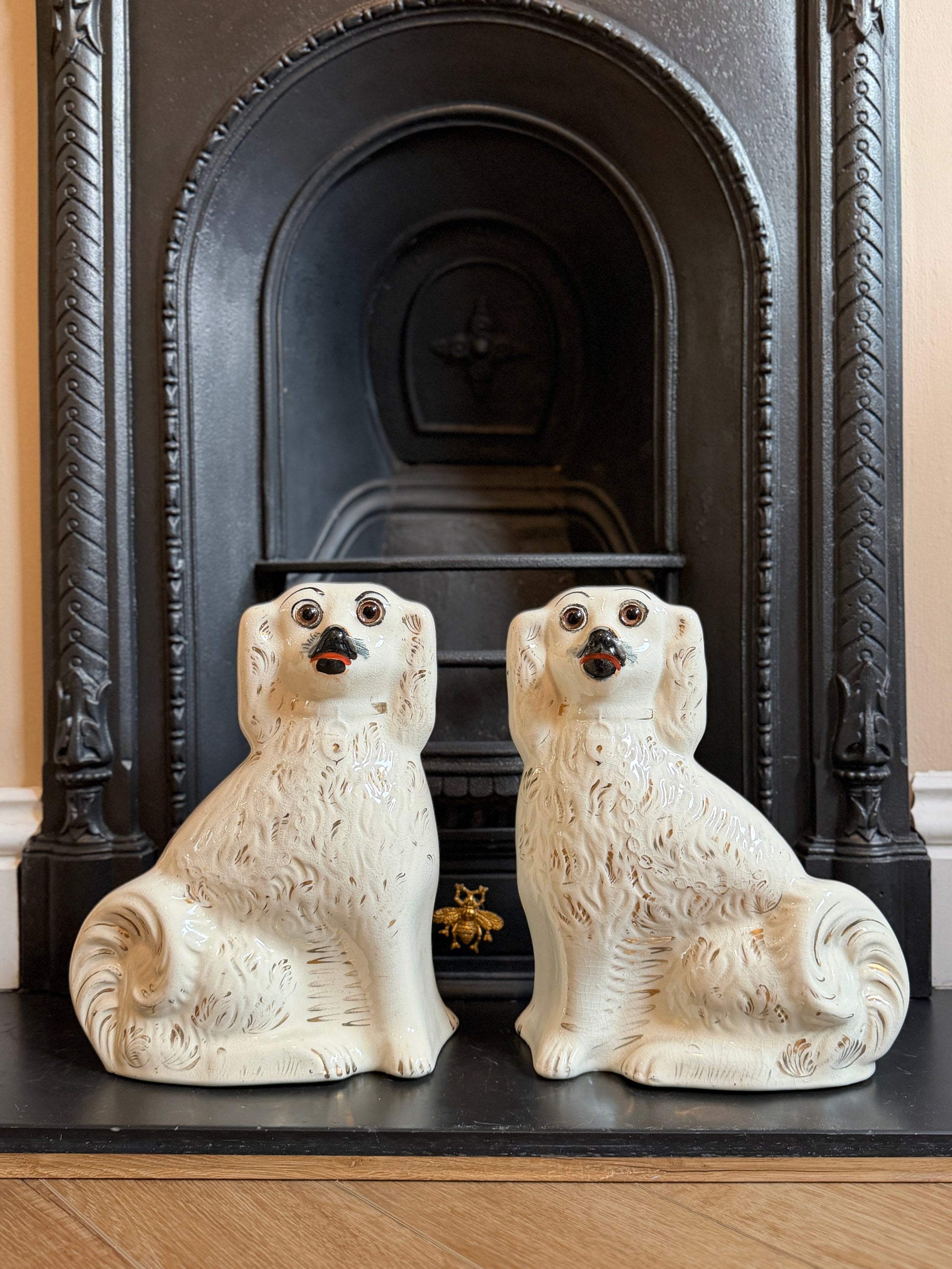 Antique Staffordshire Dogs, Glass-Eyed Spaniels (Pair) | c.1890