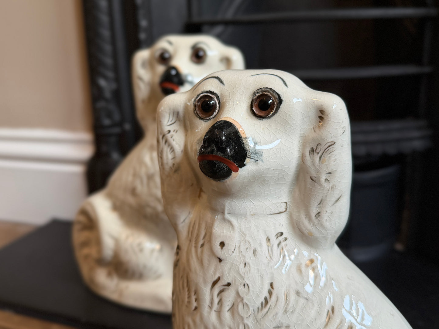 アンティーク、スタッフォードシャードッグ ガラスアイ・スパニエル（ペア）｜1890年頃