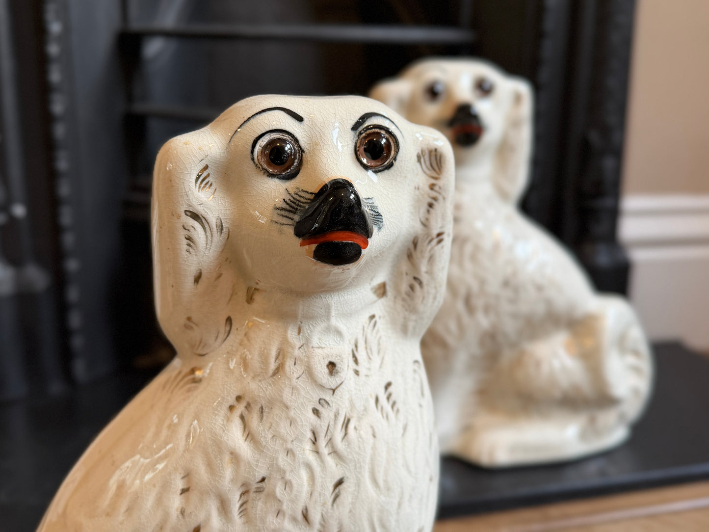 アンティーク、スタッフォードシャードッグ ガラスアイ・スパニエル（ペア）｜1890年頃