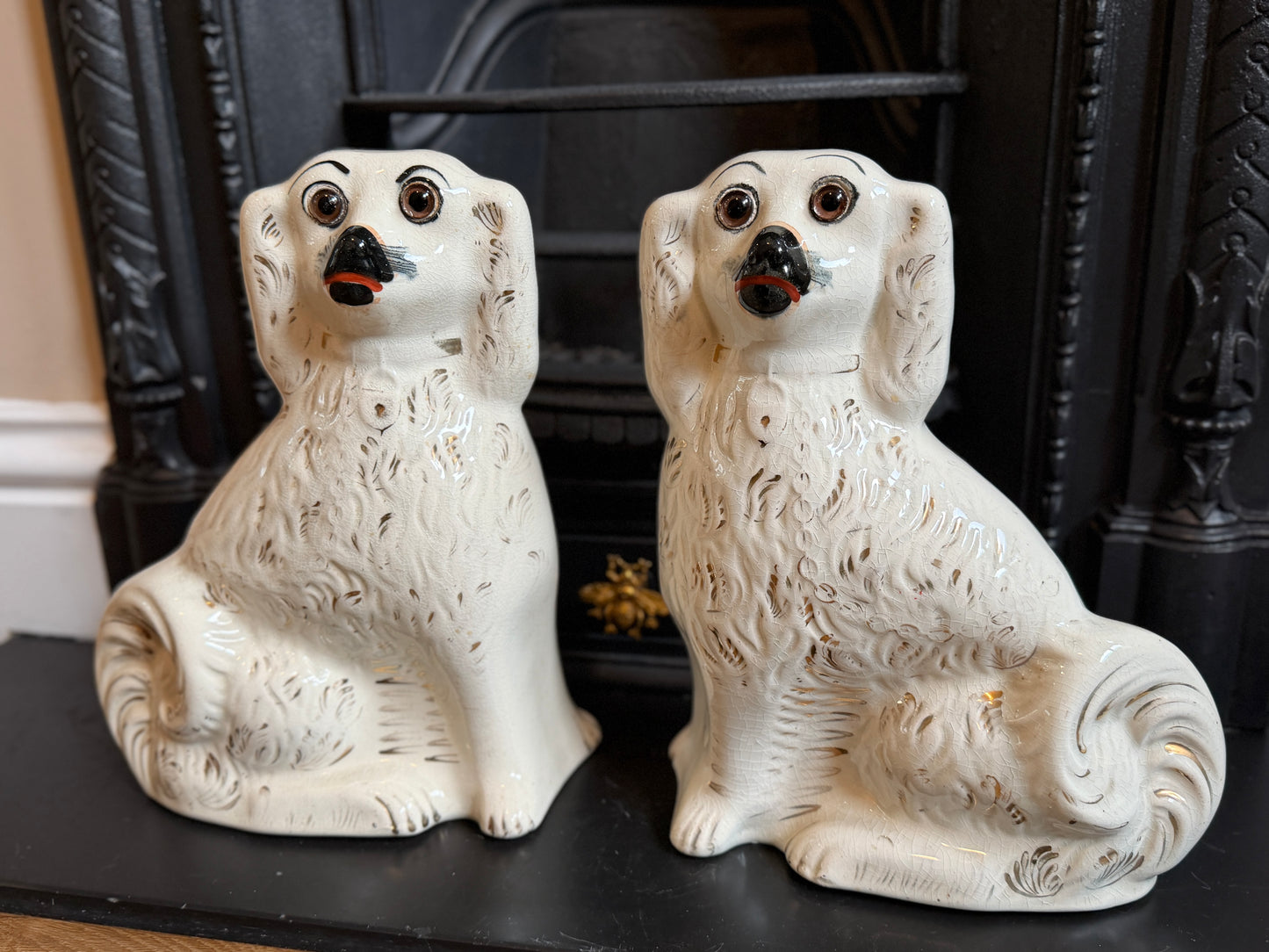 アンティーク、スタッフォードシャードッグ ガラスアイ・スパニエル（ペア）｜1890年頃