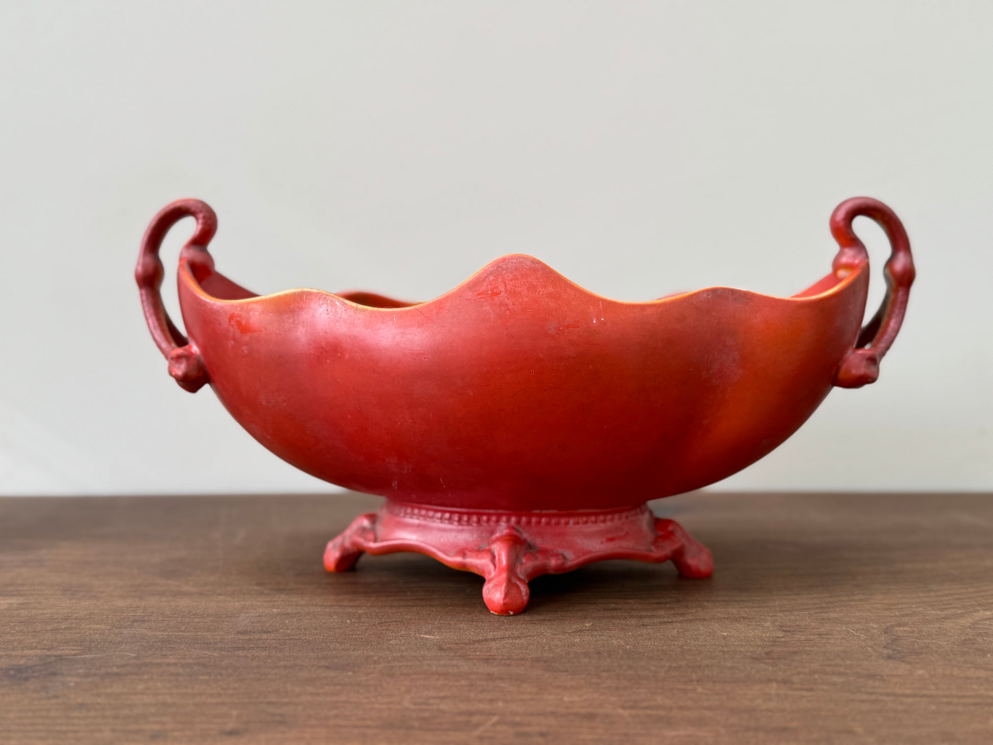 Antique Carlton Ware Footed Bowl with Handles | Deep Orange | c.1925