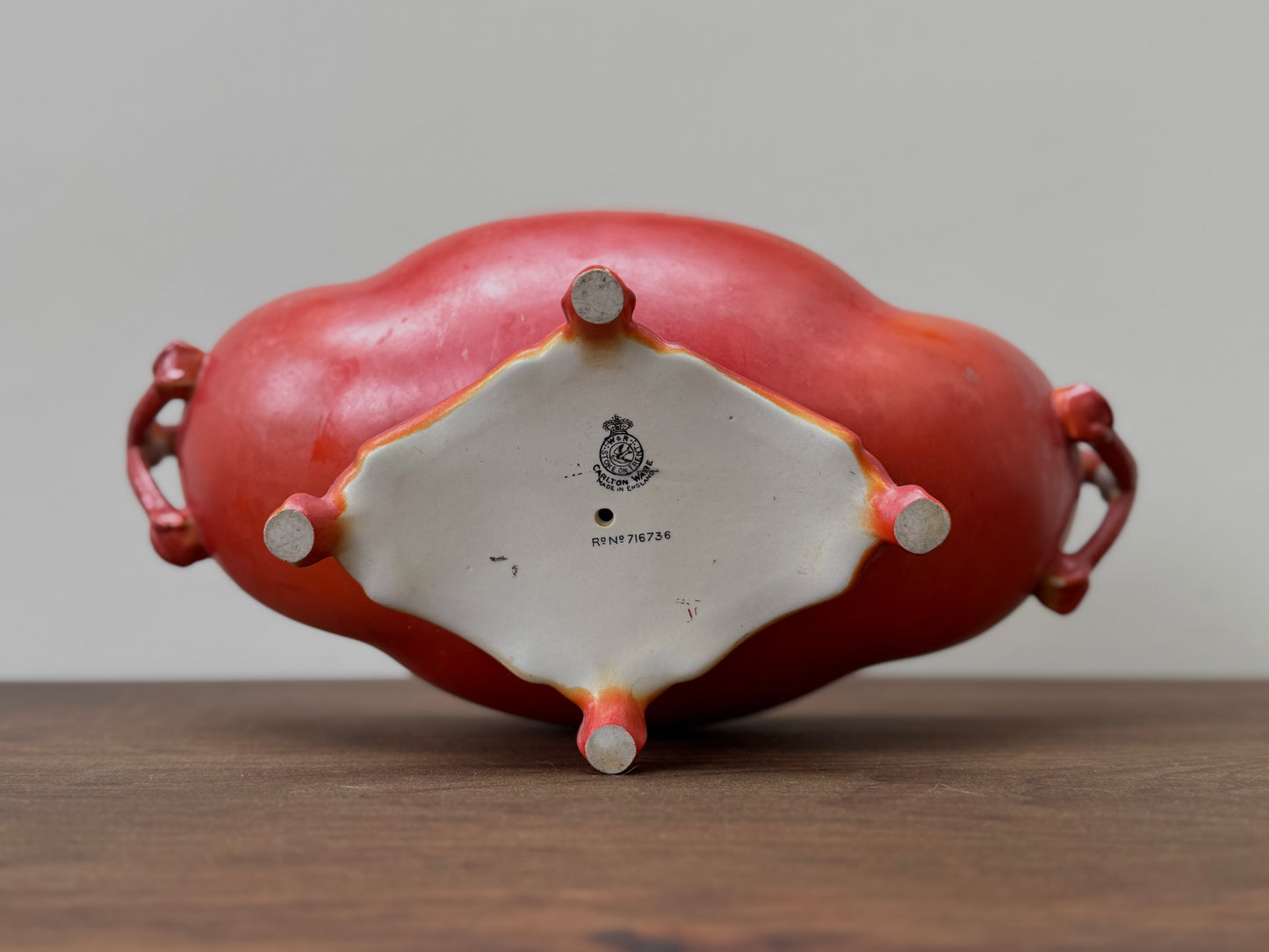 Antique Carlton Ware Footed Bowl with Handles | Deep Orange | c.1925