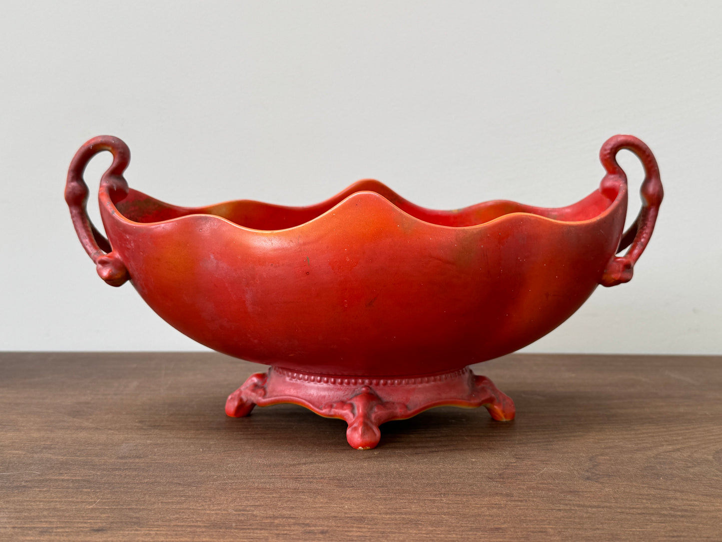 Antique Carlton Ware Footed Bowl with Handles | Deep Orange | c.1925