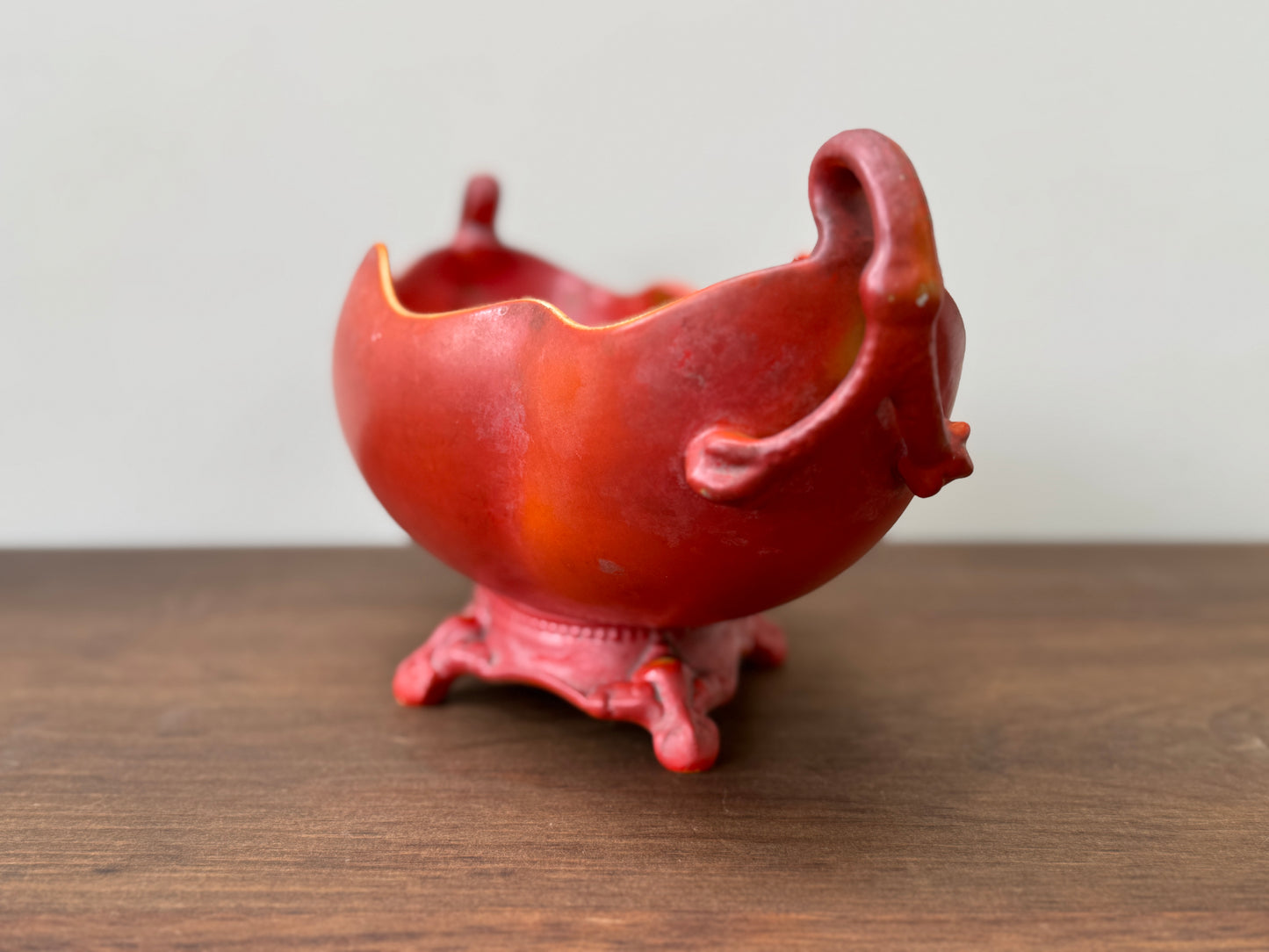 Antique Carlton Ware Footed Bowl with Handles | Deep Orange | c.1925