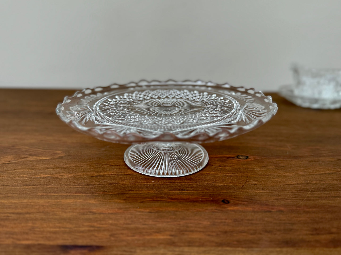 Antique Pressed glass pedestal cake stand clear 