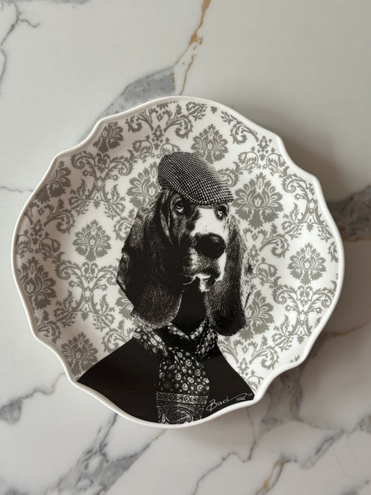 Baci Milano Decorative Plate – Basset Hound in Tweed | Preloved Italian Designer Homeware C.2010s