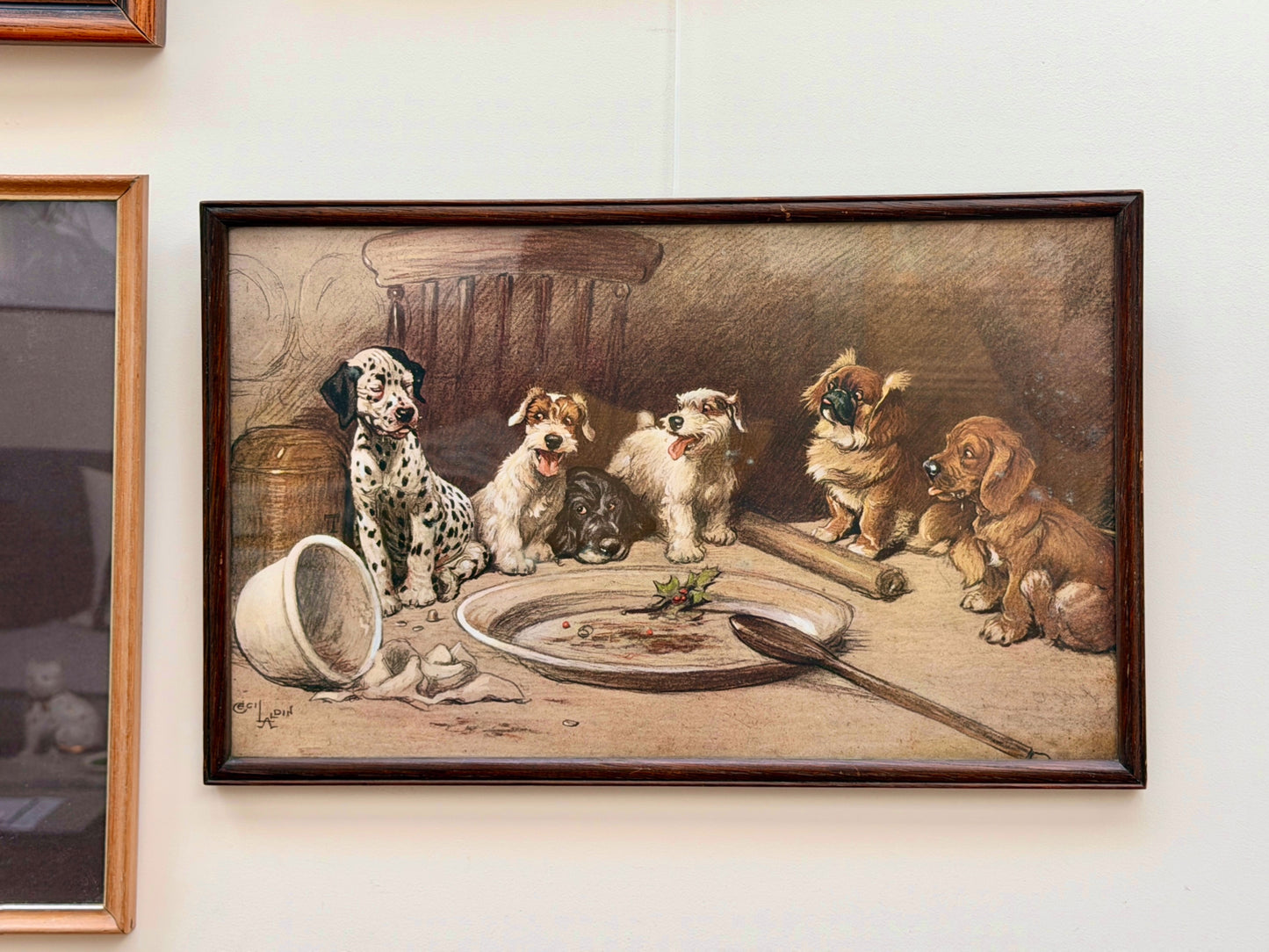 Cecil Aldin Framed Dog Print "What Became of the Plum Pudding?" | Vintage Dog Wall Art