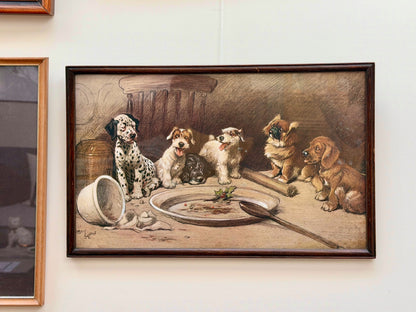 Cecil Aldin Framed Dog Print "What Became of the Plum Pudding?" | Vintage Dog Wall Art