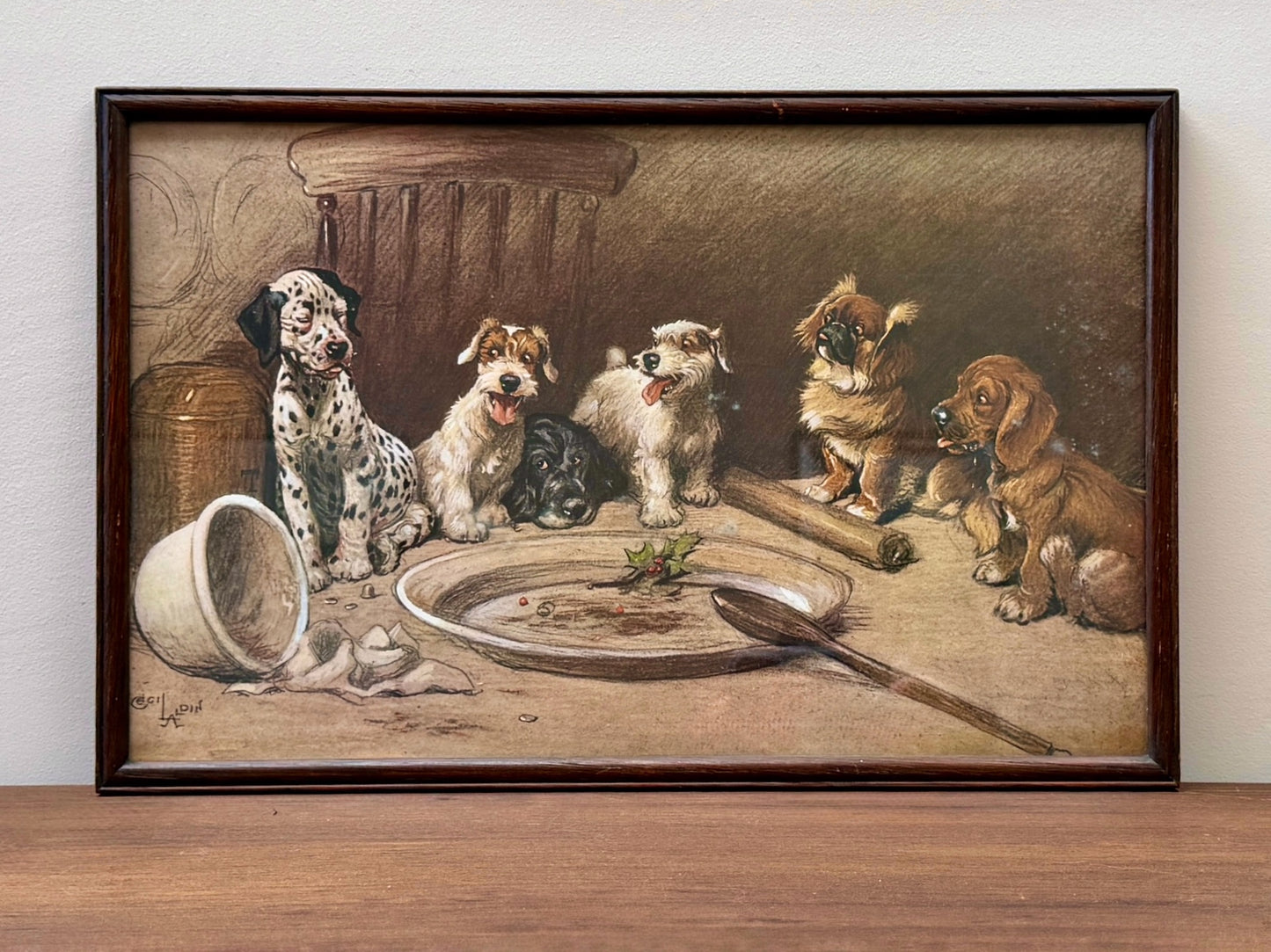 Cecil Aldin Framed Dog Print "What Became of the Plum Pudding?" | Vintage Dog Wall Art