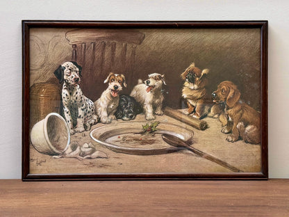 Cecil Aldin Framed Dog Print "What Became of the Plum Pudding?" | Vintage Dog Wall Art