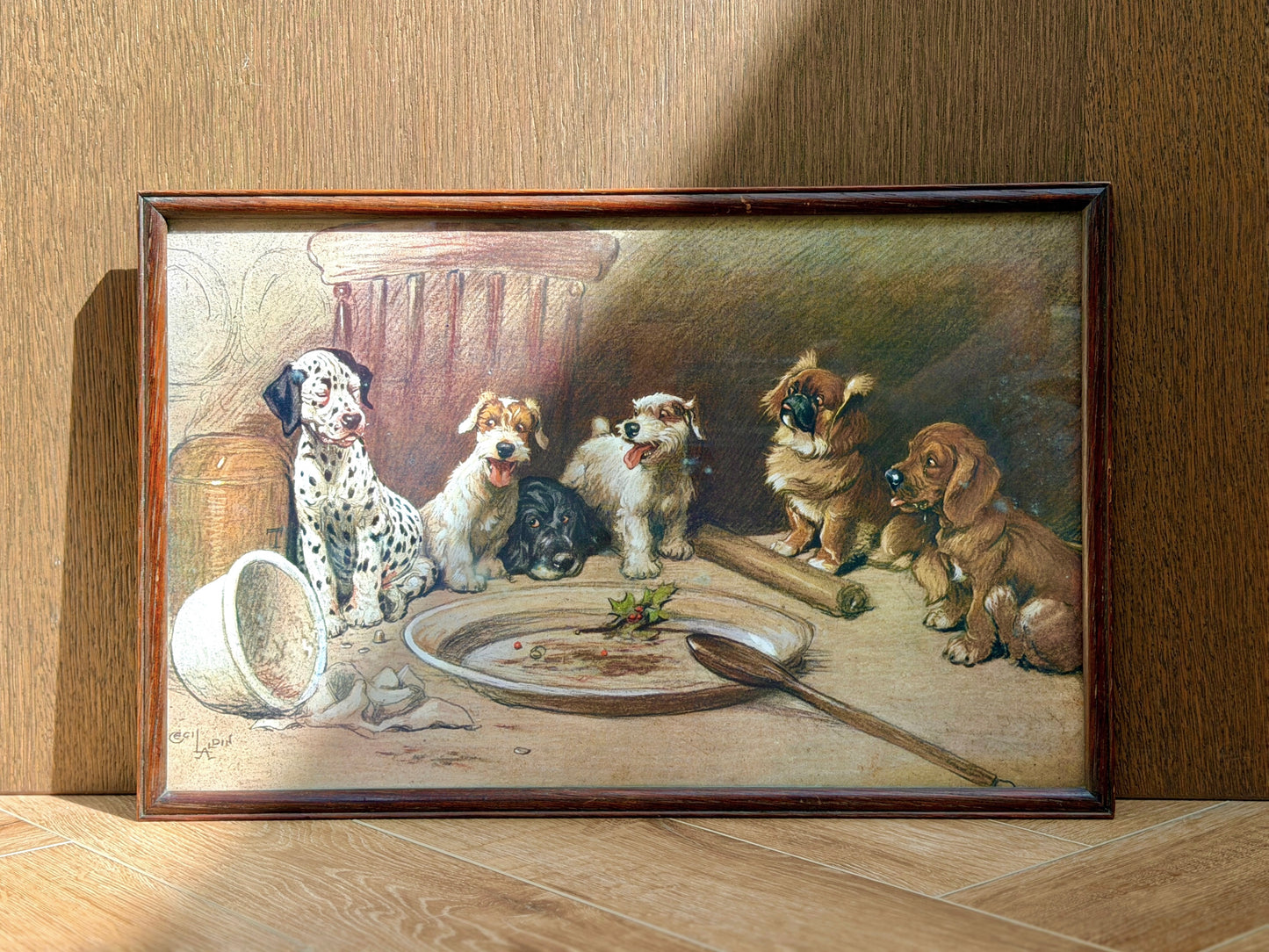 Cecil Aldin Framed Dog Print "What Became of the Plum Pudding?" | Vintage Dog Wall Art