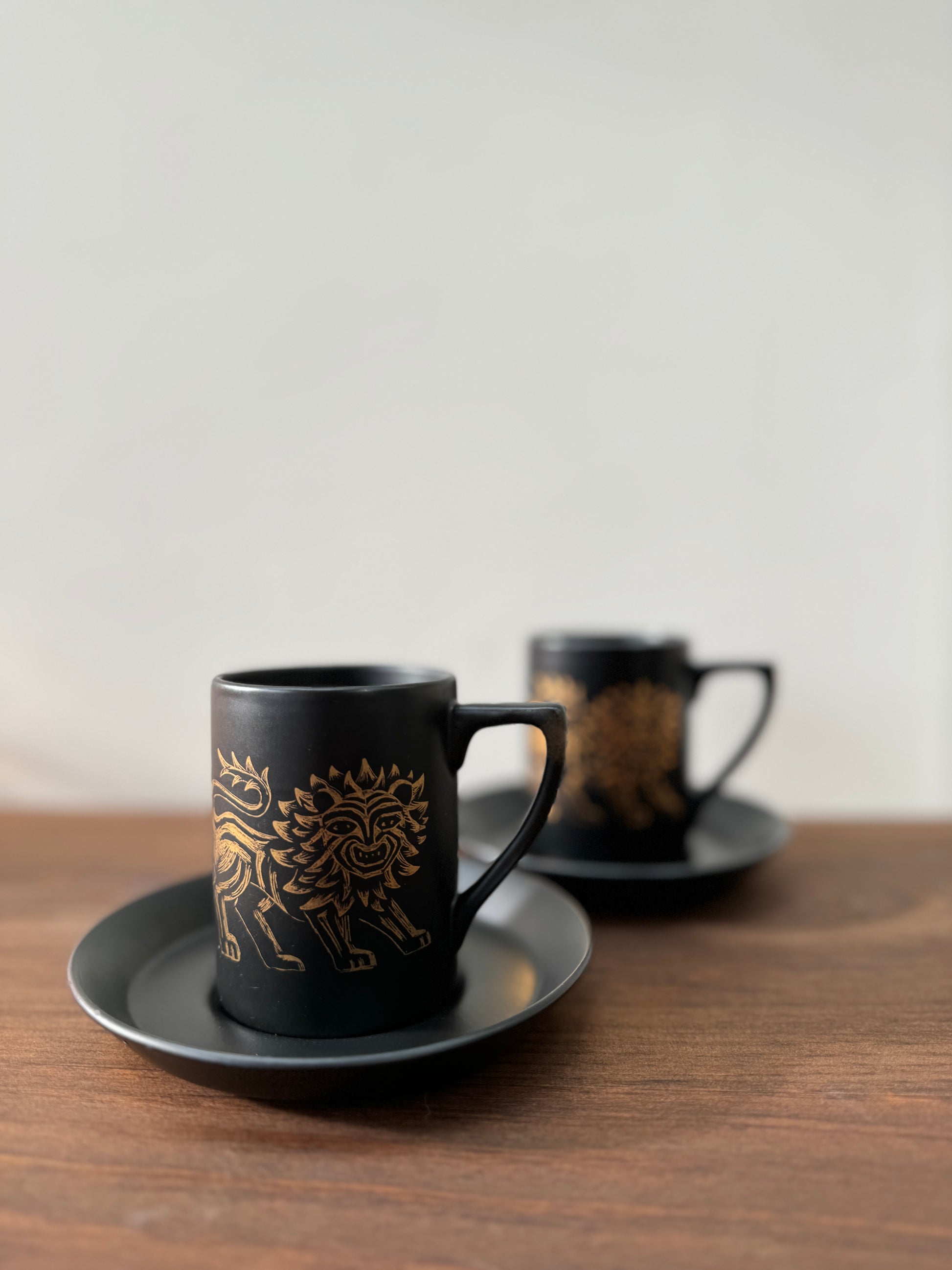 Portmeirion 'Gold Lion' Coffee Cup and Saucer Pair or Sugar Bowl by Susan Williams Ellis, c.1960s-Cup & Saucer-Portmeirion-2 x Cup & Saucer-My Happy London Home