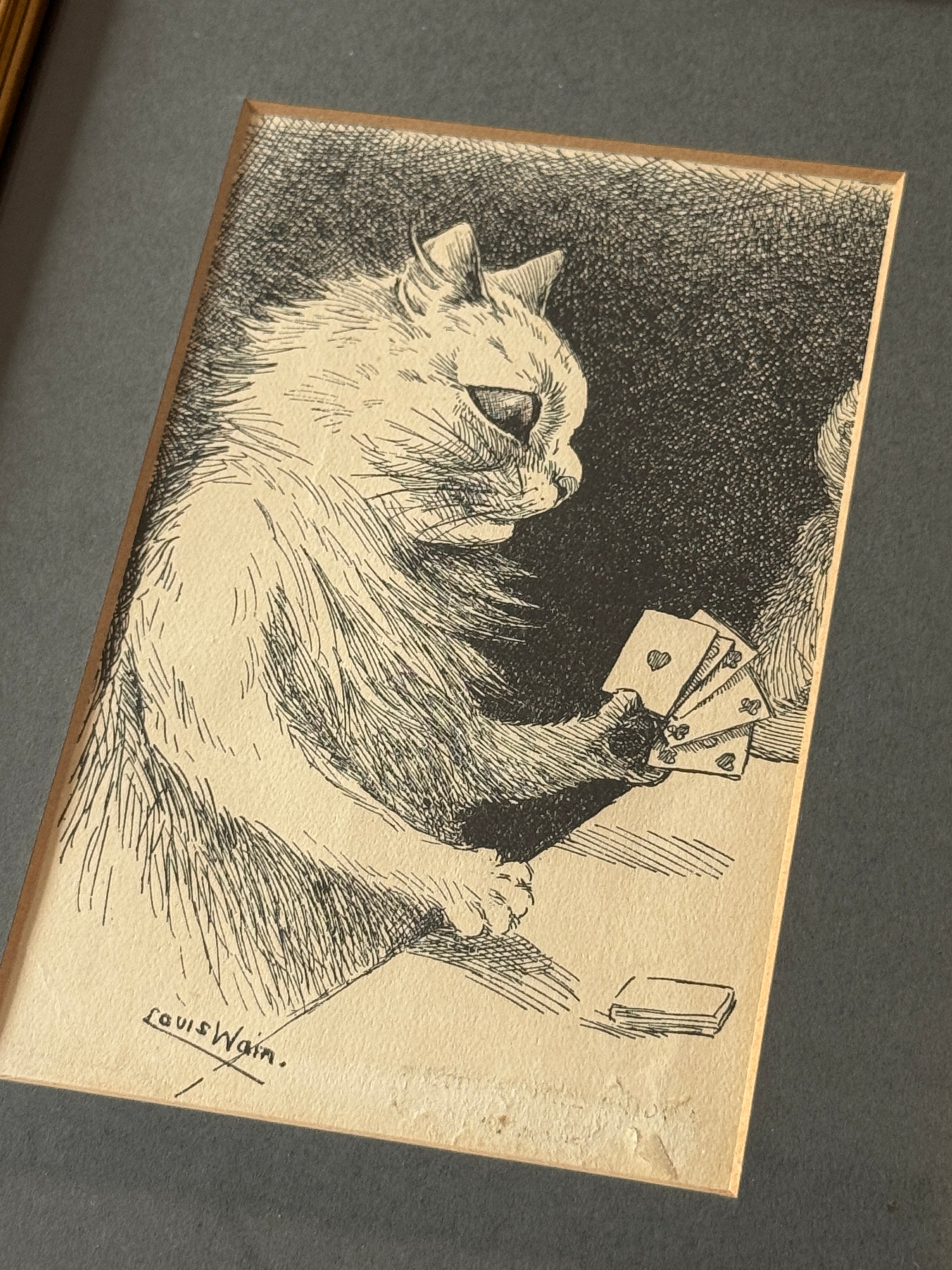 額入りプリント「カード遊びをする猫」ルイス・ウェイン作｜1919年