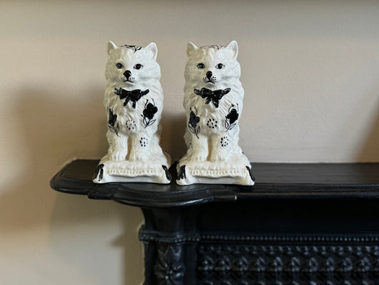 Vintage Pair of Long-Haired Staffordshire Cats in Black and White-Ornament-My Happy London Home-My Happy London Home