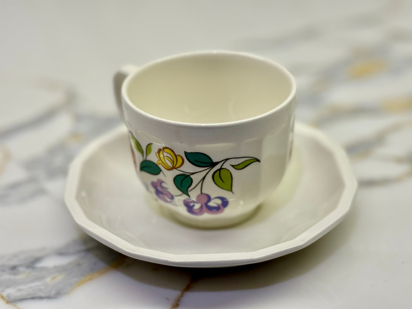 Poole Pottery Coffee Cup and Saucer - Tyneham Pattern, 1989 - 1991