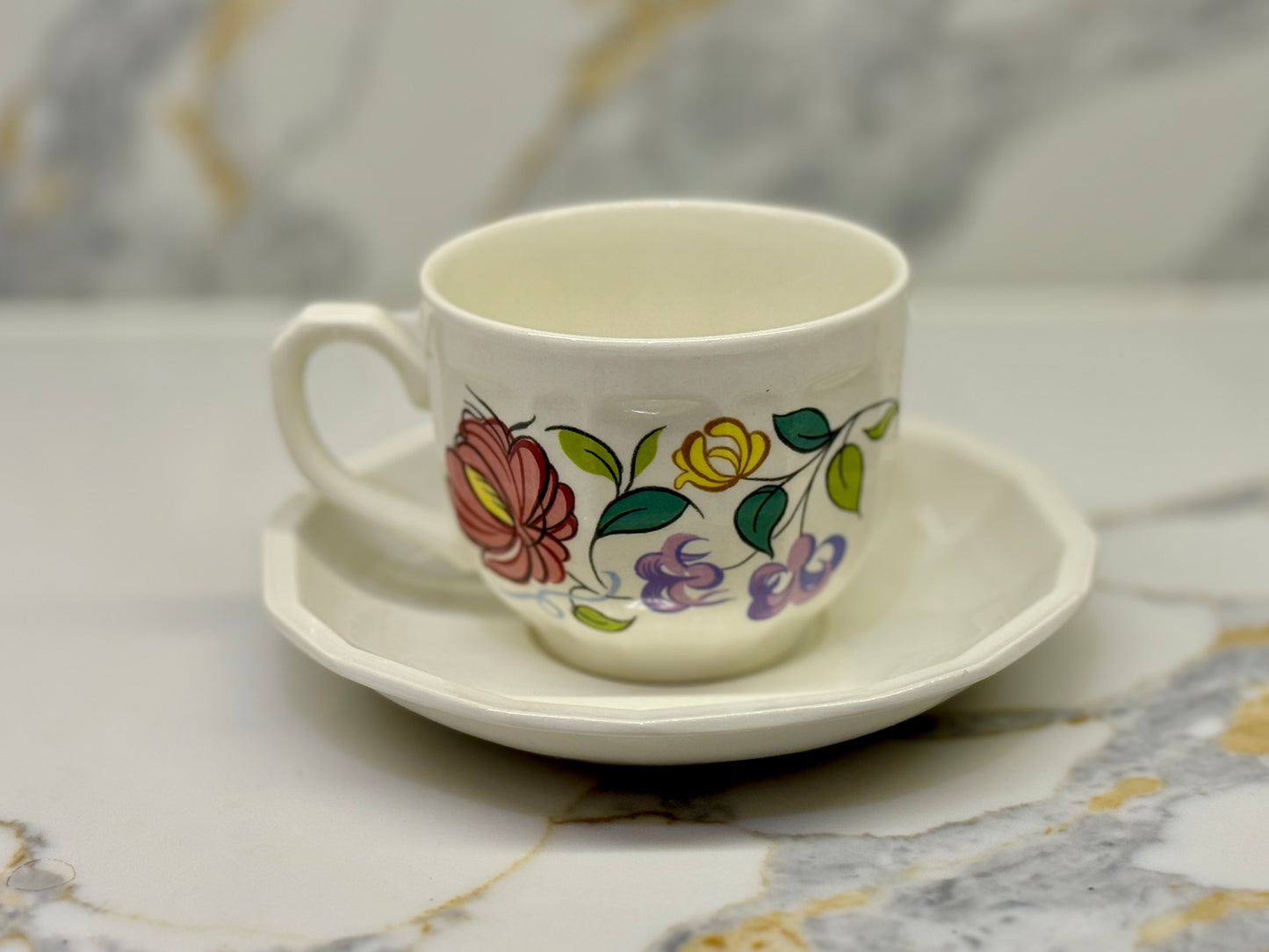 Poole Pottery Coffee Cup and Saucer - Tyneham Pattern, 1989 - 1991