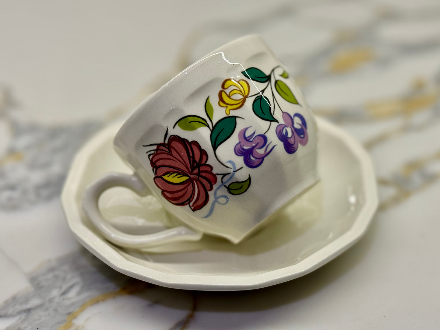 Poole Pottery Coffee Cup and Saucer - Tyneham Pattern, 1989 - 1991