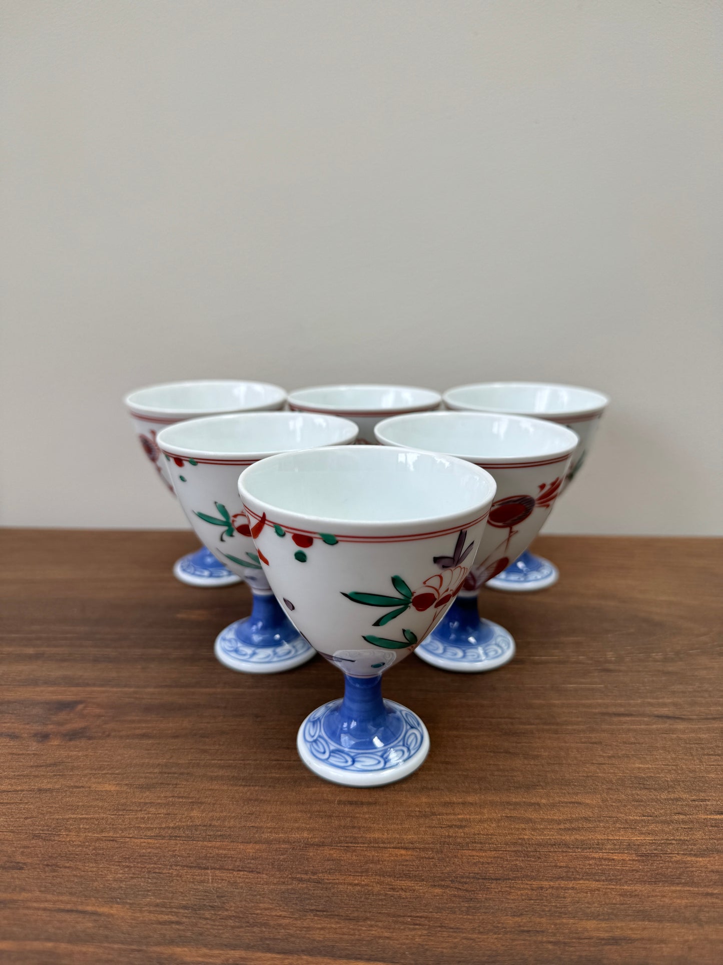 【フロム・ジャパン】Rare Vintage Yokohama Yaki Hand-Painted Sake/Wine Cups by Masuda Art 'Anto' Series