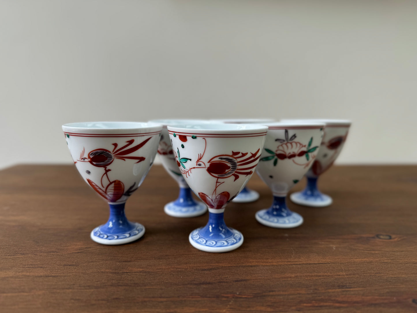 【フロム・ジャパン】Rare Vintage Yokohama Yaki Hand-Painted Sake/Wine Cups by Masuda Art 'Anto' Series