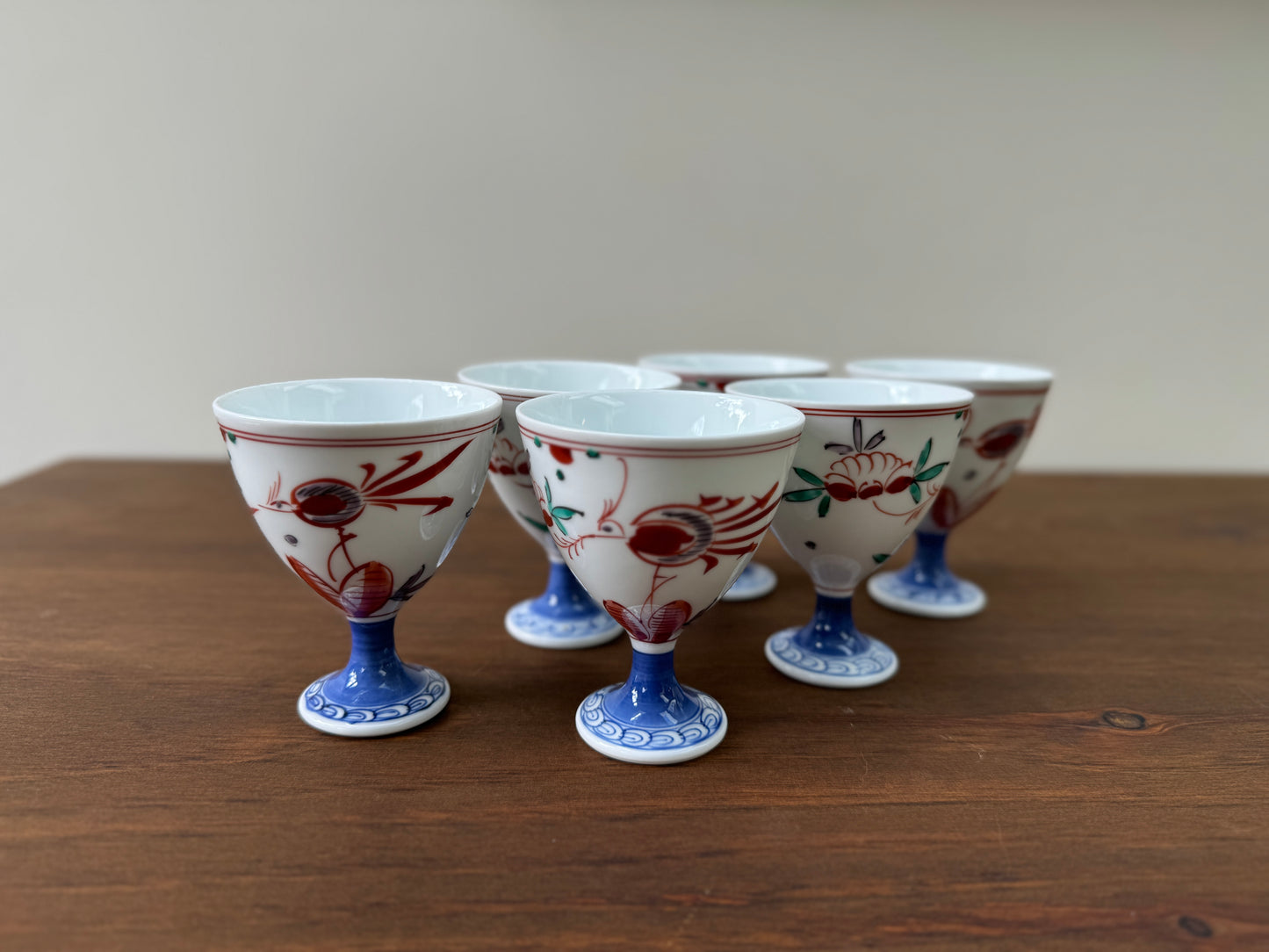 【フロム・ジャパン】Rare Vintage Yokohama Yaki Hand-Painted Sake/Wine Cups by Masuda Art 'Anto' Series