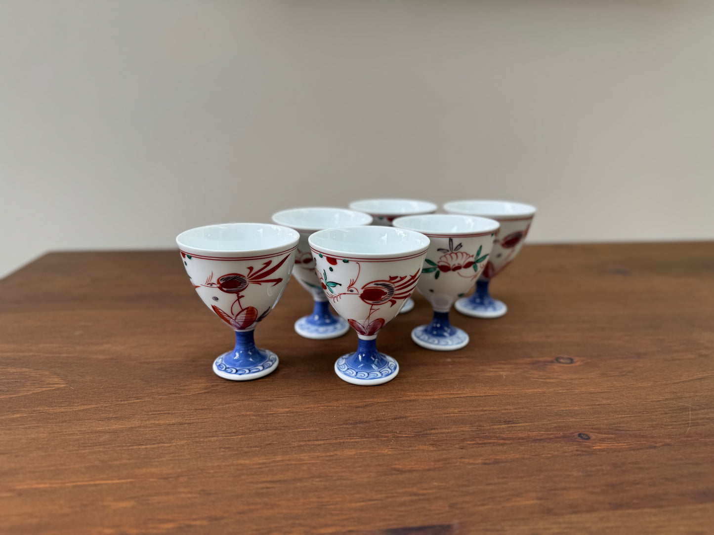 【フロム・ジャパン】Rare Vintage Yokohama Yaki Hand-Painted Sake/Wine Cups by Masuda Art 'Anto' Series