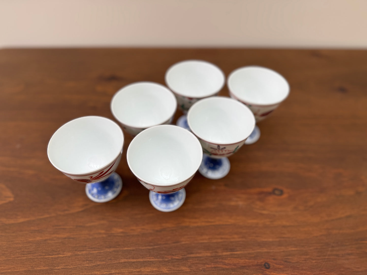 【フロム・ジャパン】Rare Vintage Yokohama Yaki Hand-Painted Sake/Wine Cups by Masuda Art 'Anto' Series