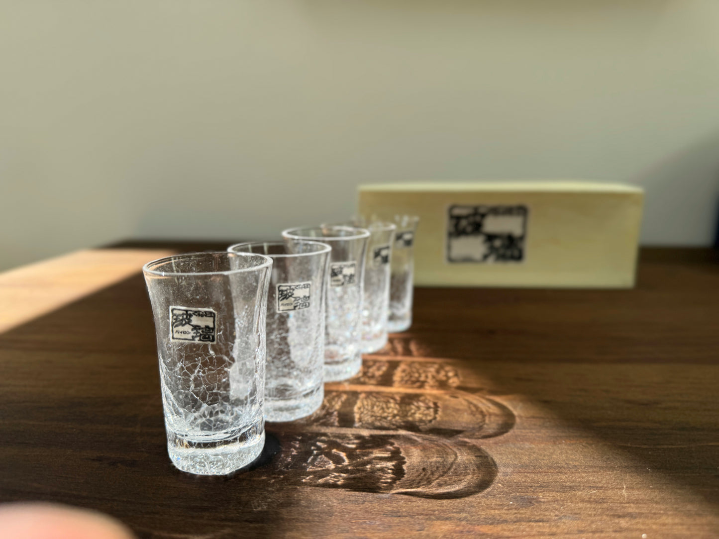 Vintage Crackle Sake/Shot Glasses by Hirota Glass ‘Byron’ – Set of 5 with Original Box-Shot glass-Hirota Glass-My Happy London Home