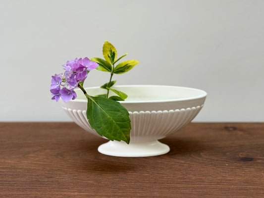 Wedgwood Etruria & Barlaston Moonstone Ribbed Vase with Flower Frog - White C.1940-1950s-Vase-Wedgwood-My Happy London Home