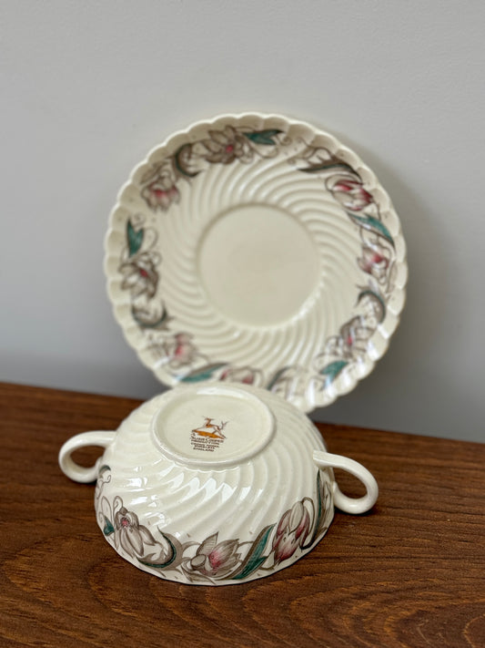 Susie Cooper Crown Works Burslem ‘Endon’ Soup Cup & Saucer C.1940s-Bowl-Susie Cooper Crown Works Burslem-My Happy London Home