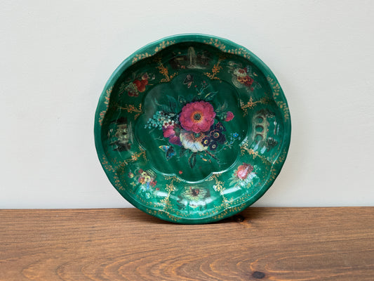 Vintage Toleware Bowl with Floral and Countryside Scene-Decorative plate-My Happy London Home-My Happy London Home