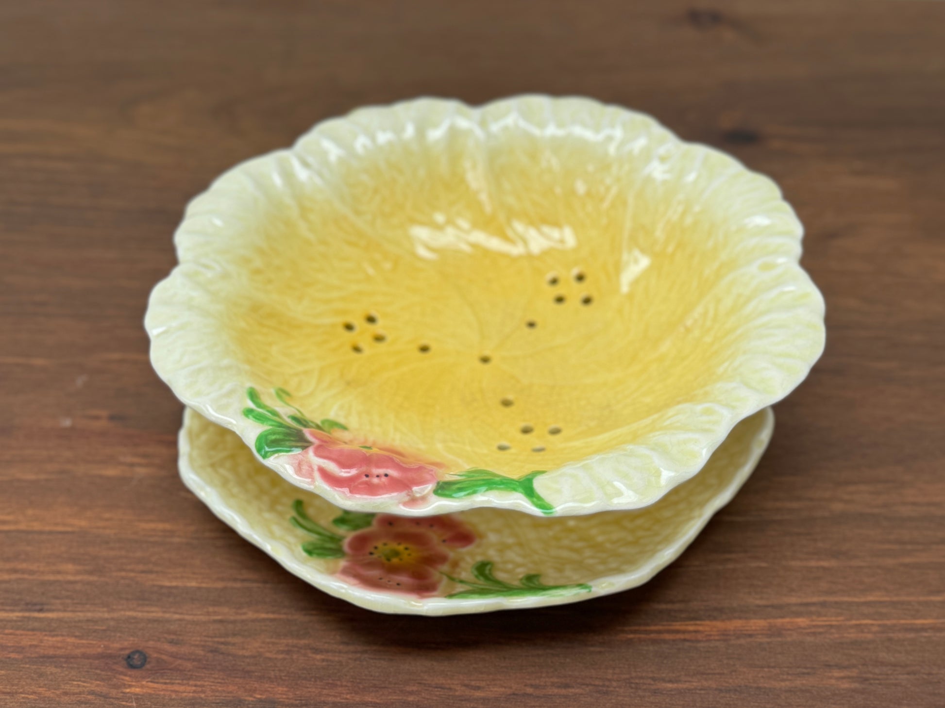 Falcon Ware Hand-Painted Draining Bowl & Plate, c.1940s-Draining bowl-Thomas Lawrence-My Happy London Home