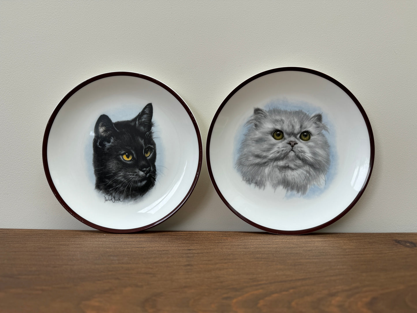 Coalport Fine Bone China Decorative Plates by Derick Brown - Black Cat or White Persian Cats