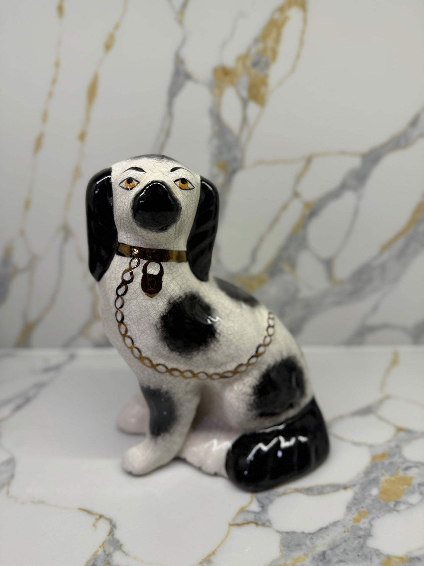 Pair of Staffordshire Dogs by William Kent with Black Spots, C.1940s (Distressed)