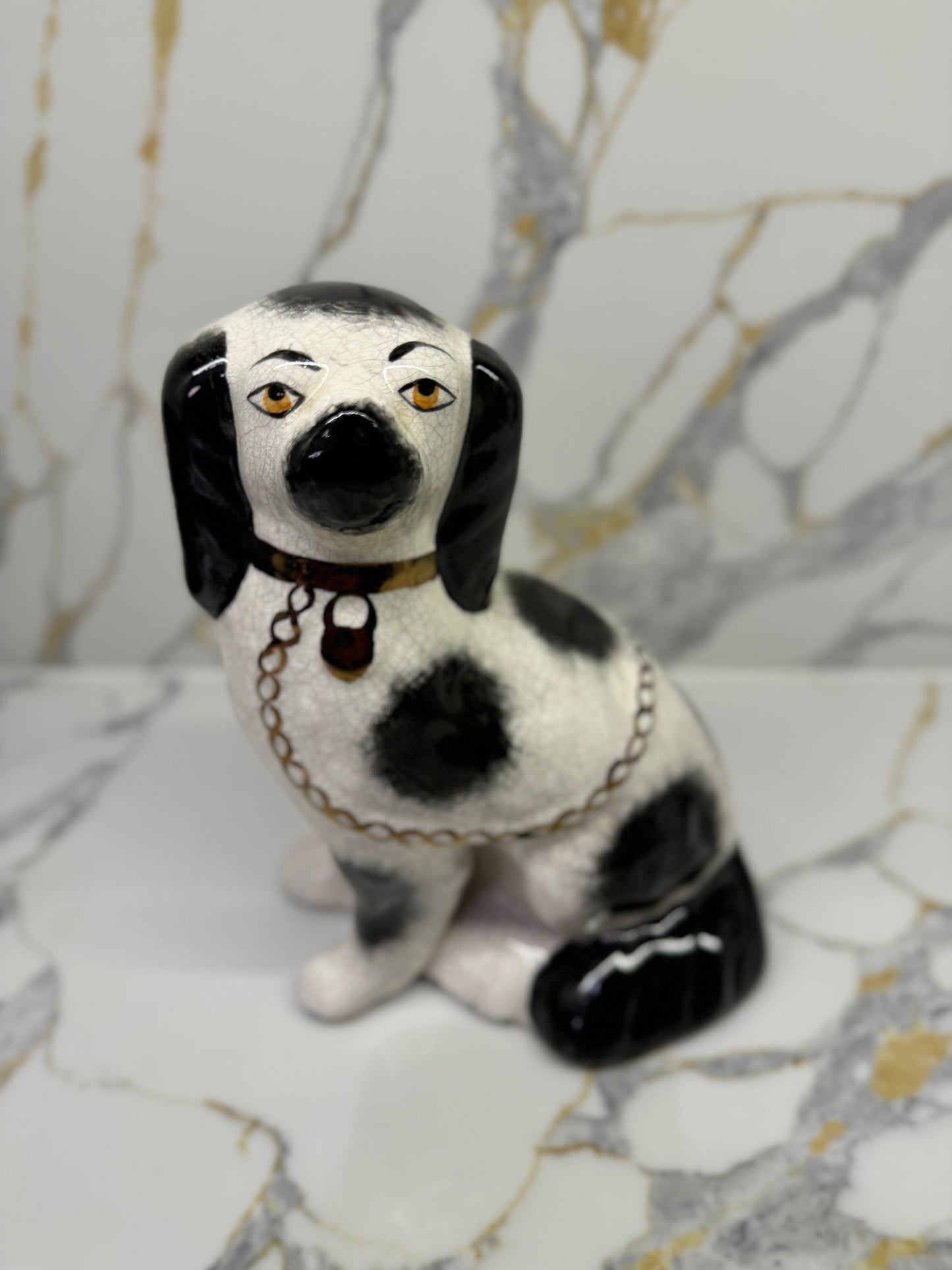 Pair of Staffordshire Dogs by William Kent with Black Spots, C.1940s (Distressed)