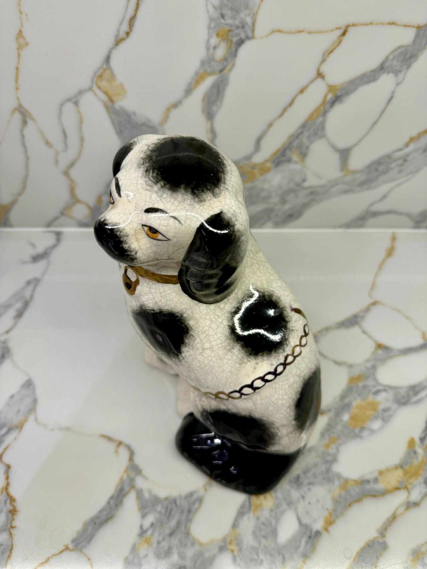 Pair of Staffordshire Dogs by William Kent with Black Spots, C.1940s (Distressed)