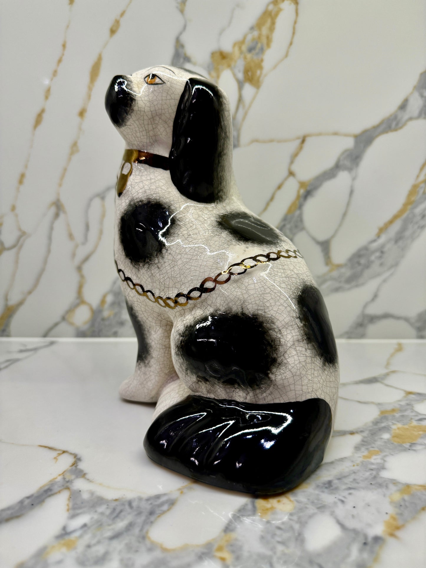 Pair of Staffordshire Dogs by William Kent with Black Spots, C.1940s (Distressed)