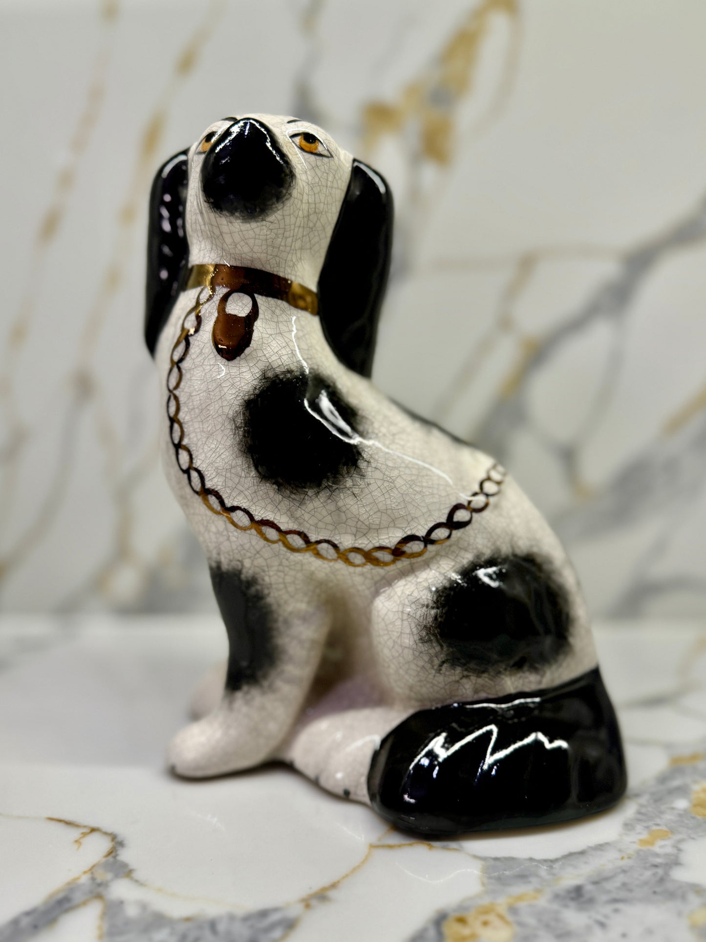 Pair of Staffordshire Dogs by William Kent with Black Spots, C.1940s (Distressed)