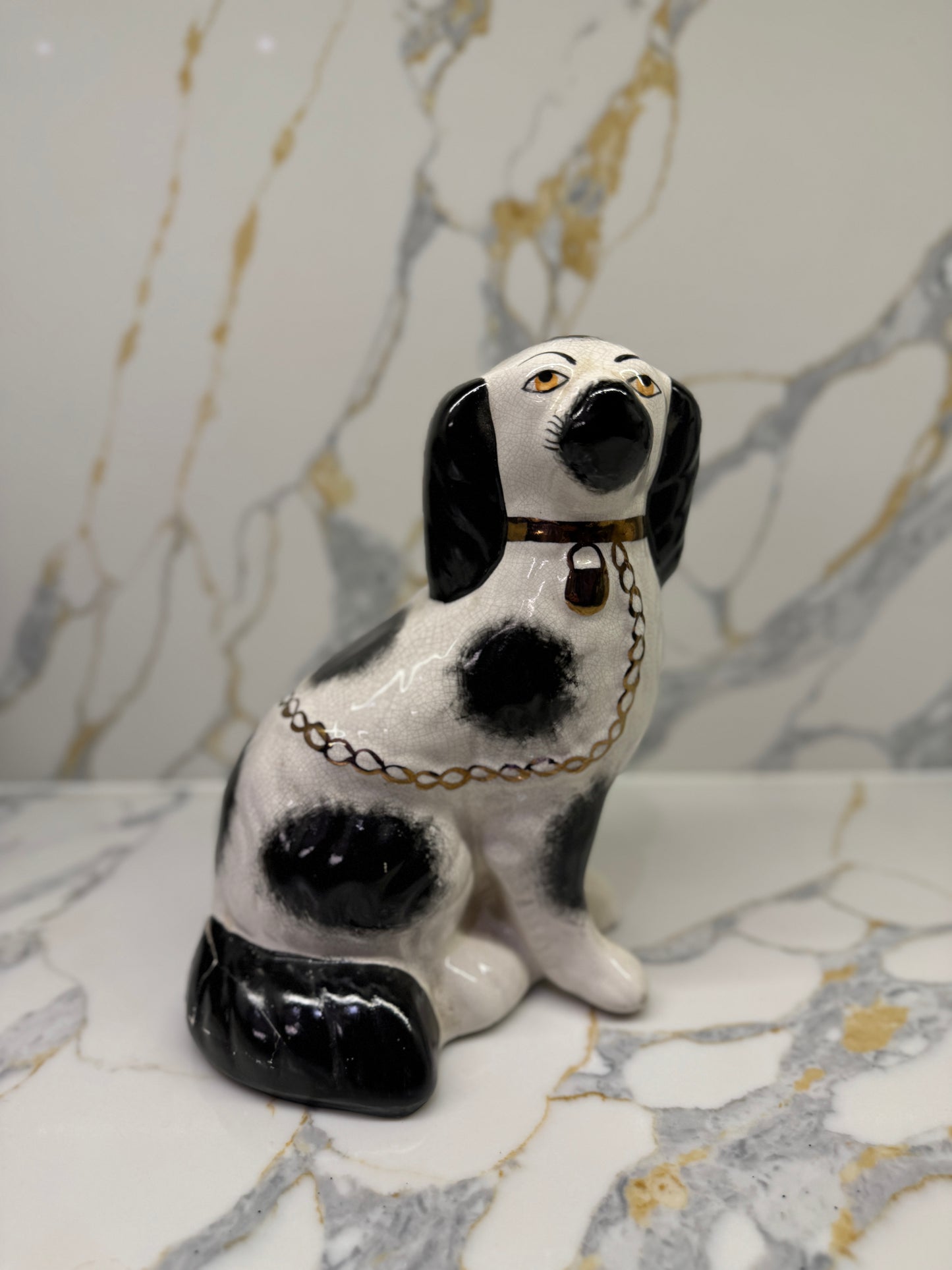 Pair of Staffordshire Dogs by William Kent with Black Spots, C.1940s (Distressed)