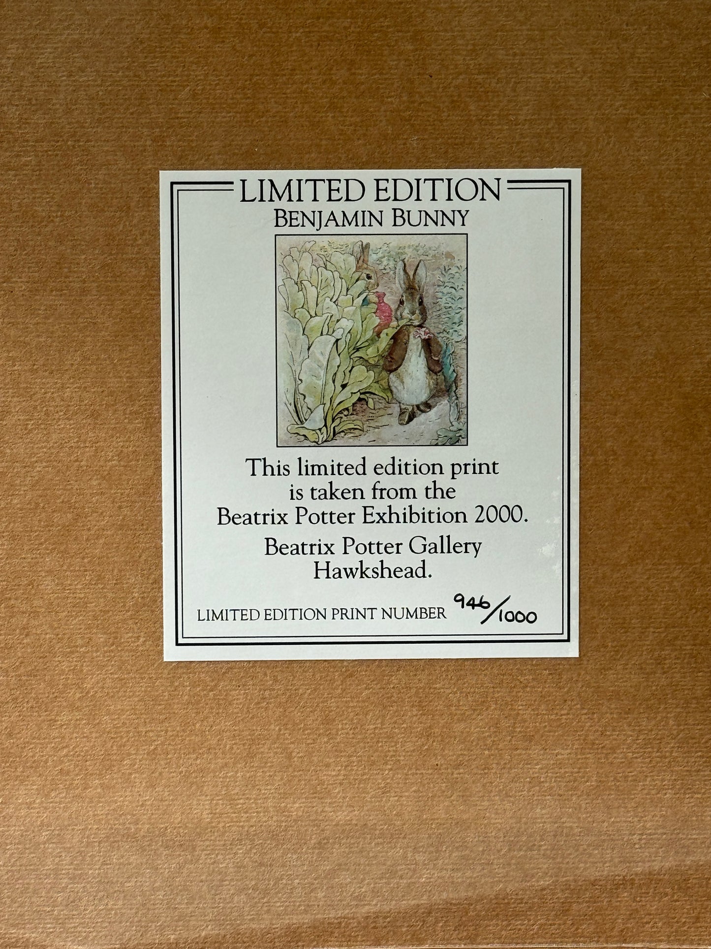 限定版 ビアトリクス・ポターのプリント：「ベンジャミン・バニー」ベアトリクス・ポター・ギャラリー展（2000年）