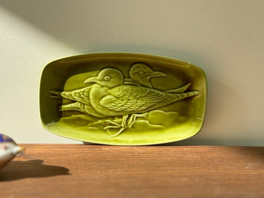 Vintage 1970s Poole Pottery Rectangular Plate with Olive Green Bird Design-Plate-Poole Pottery-My Happy London Home