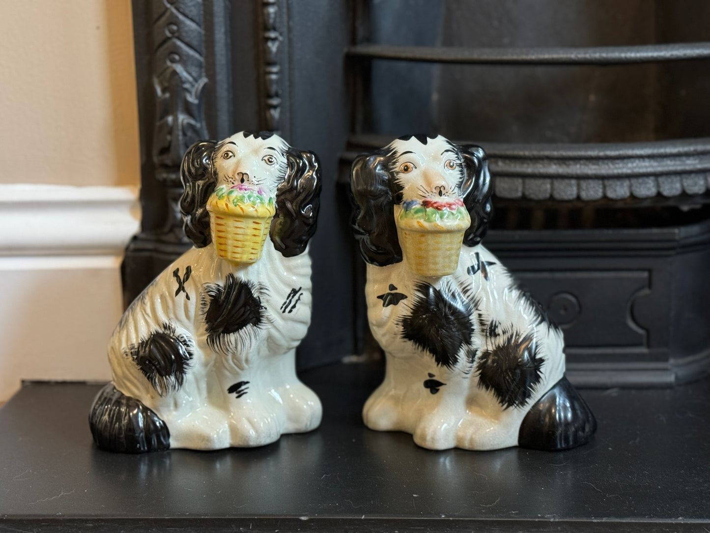 Rare Vintage Pair of Staffordshire Dogs with Flower Baskets-Ornament-My Happy London Home-My Happy London Home