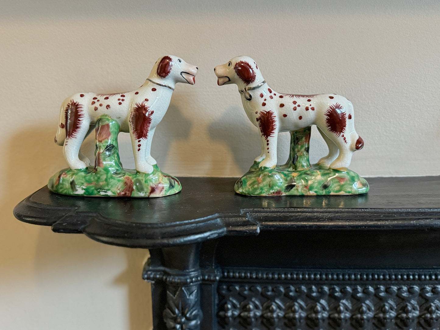 Pair of Vintage Staffordshire Dogs with tongs out