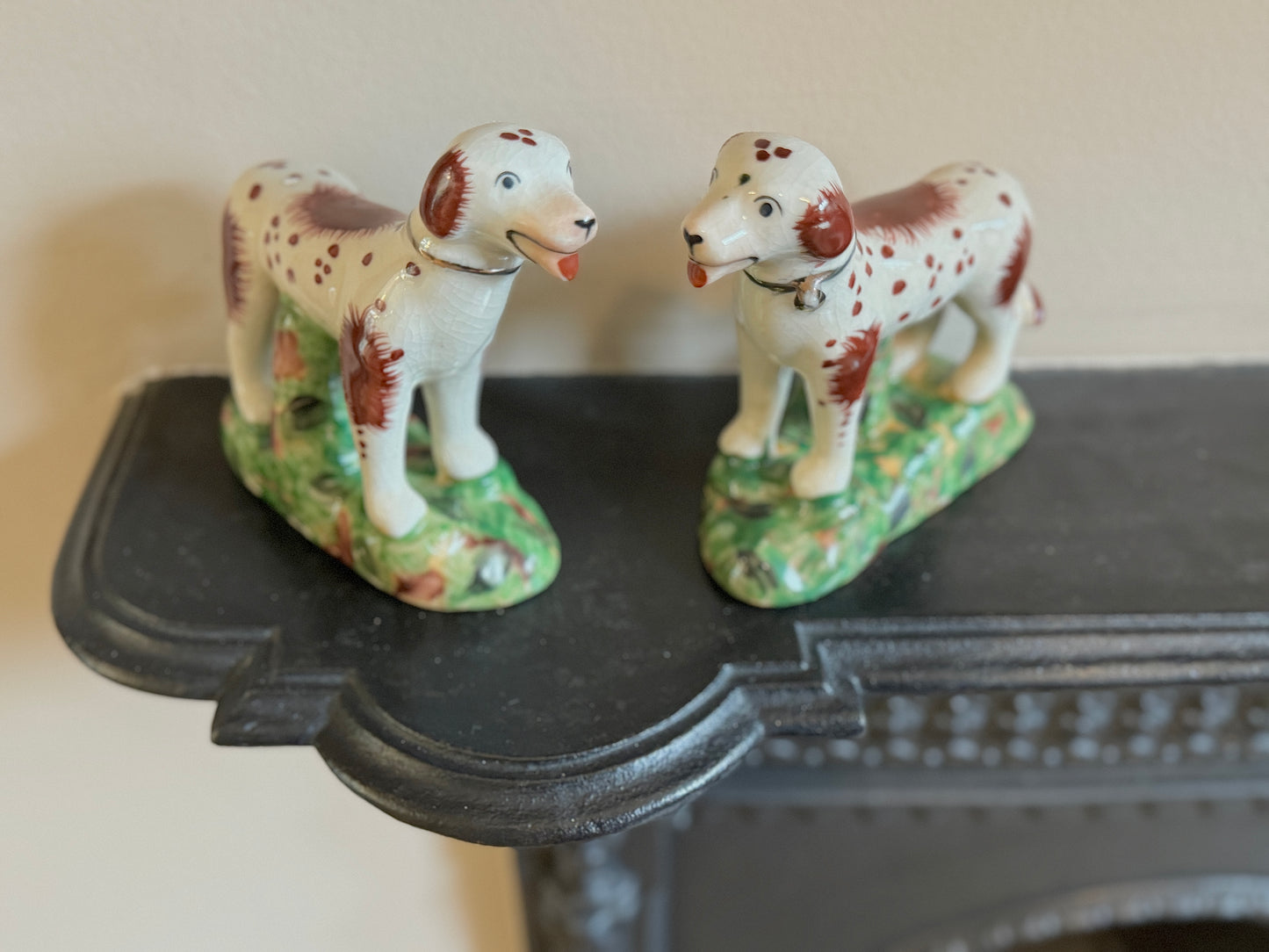 Pair of Vintage Staffordshire Dogs with tongs out