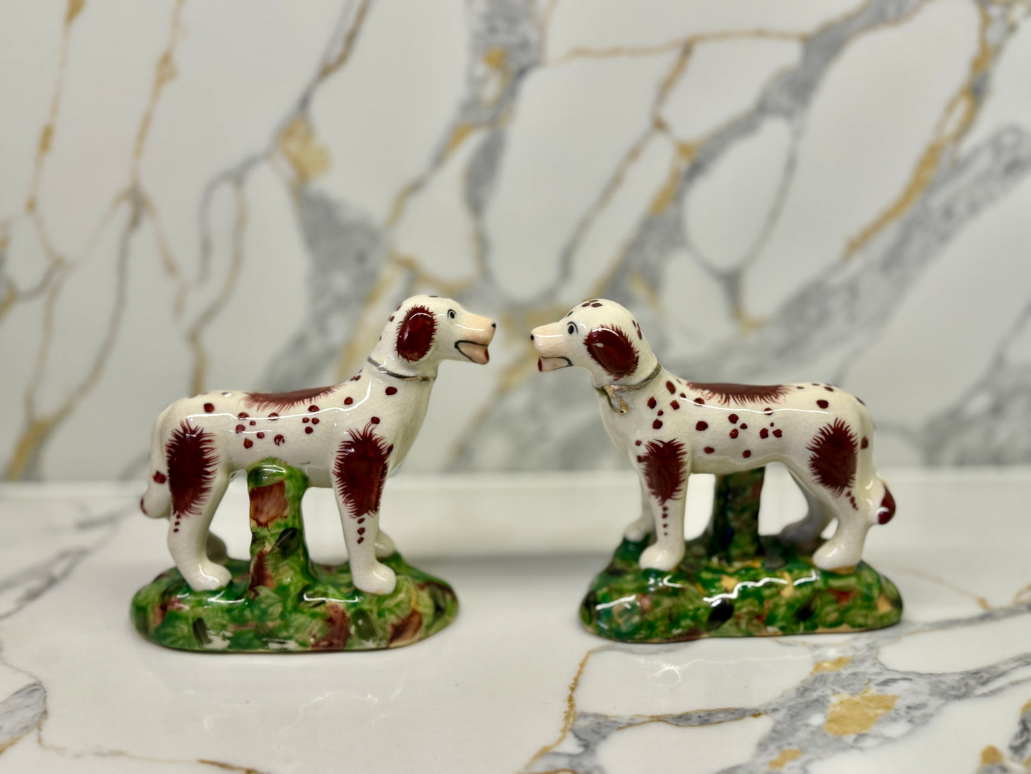 Pair of Vintage Staffordshire Dogs with tongs out